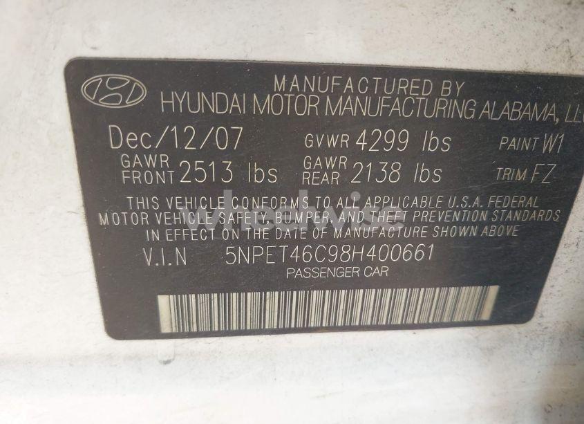 Photo 9 of 2008 Hyundai Sonata GLS (VIN 5NPET46C98H400661)