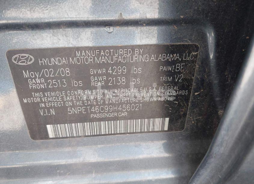 Photo 9 of 2009 Hyundai Sonata GLS (VIN 5NPET46C99H456021)