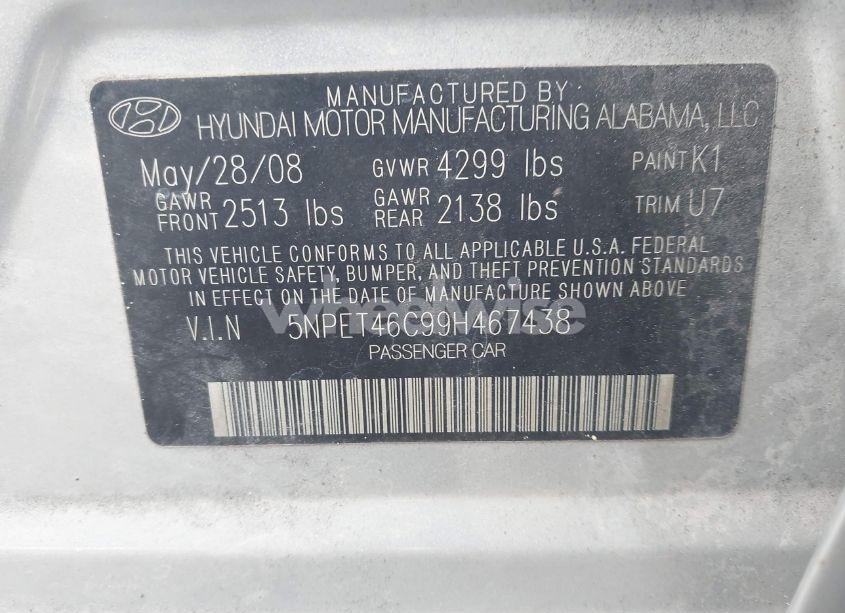 Photo 9 of 2009 Hyundai Sonata GLS (VIN 5NPET46C99H467438)