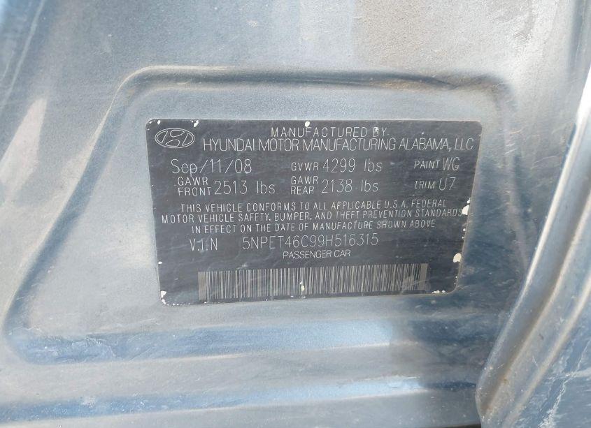 Photo 9 of 2009 Hyundai Sonata GLS (VIN 5NPET46C99H516315)