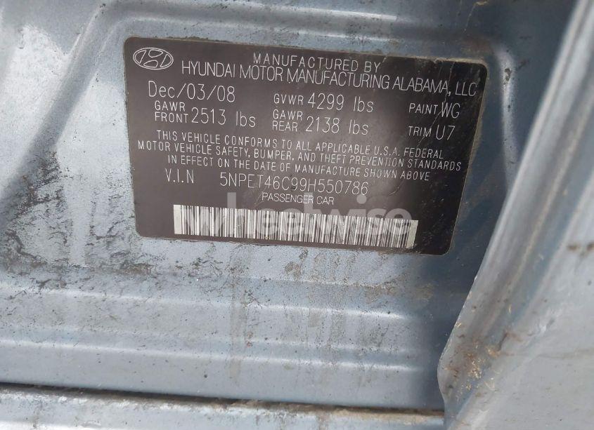Photo 9 of 2009 Hyundai Sonata GLS (VIN 5NPET46C99H550786)