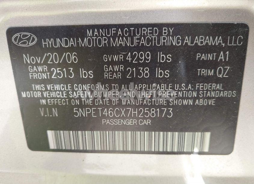 Photo 9 of 2007 Hyundai Sonata GLS (VIN 5NPET46CX7H258173)