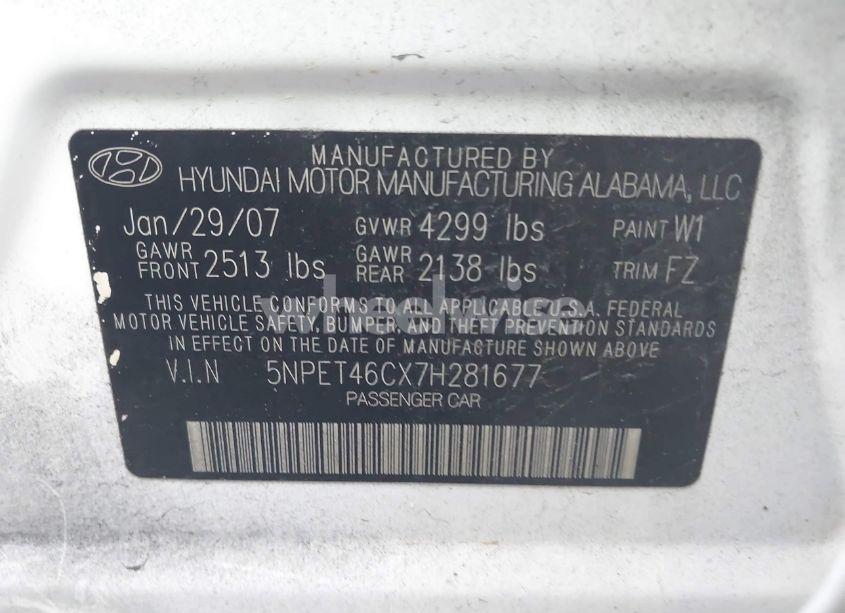 Photo 9 of 2007 Hyundai Sonata GLS (VIN 5NPET46CX7H281677)