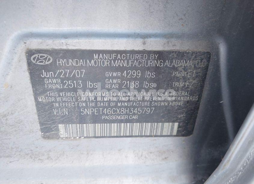 Photo 9 of 2008 Hyundai Sonata GLS (VIN 5NPET46CX8H345797)