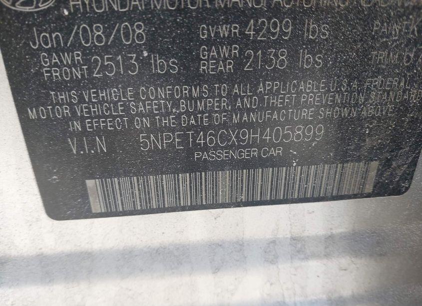 Photo 9 of 2009 Hyundai Sonata GLS (VIN 5NPET46CX9H405899)