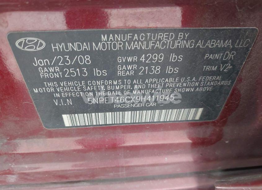Photo 9 of 2009 Hyundai Sonata GLS (VIN 5NPET46CX9H411945)