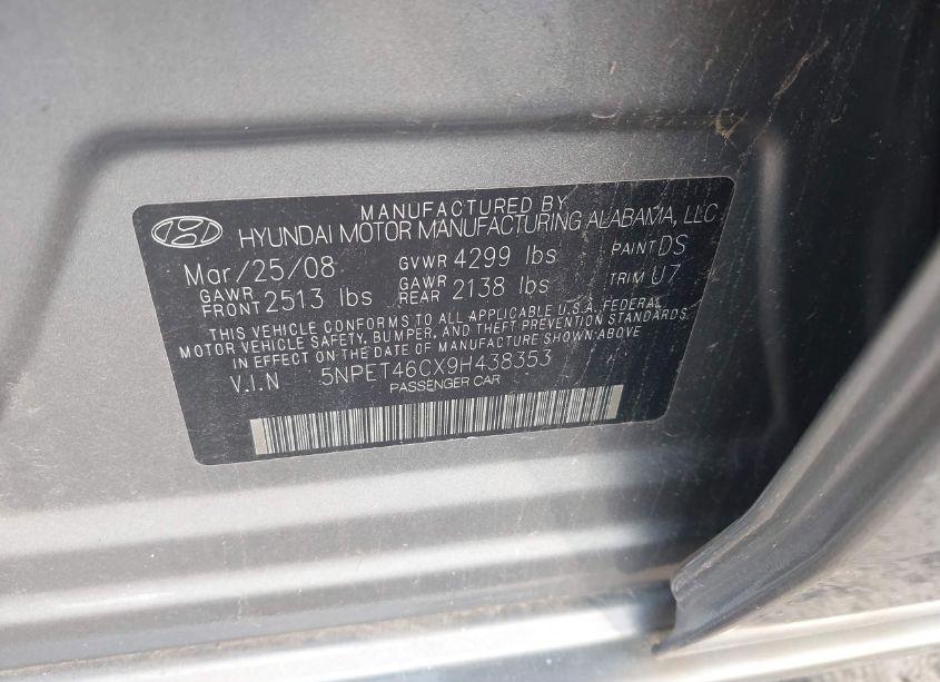 Photo 9 of 2009 Hyundai Sonata GLS (VIN 5NPET46CX9H438353)