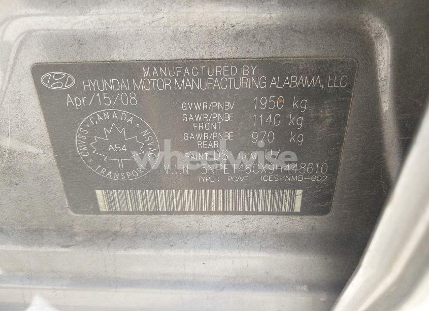 Photo 9 of 2009 Hyundai Sonata GLS (VIN 5NPET46CX9H448610)