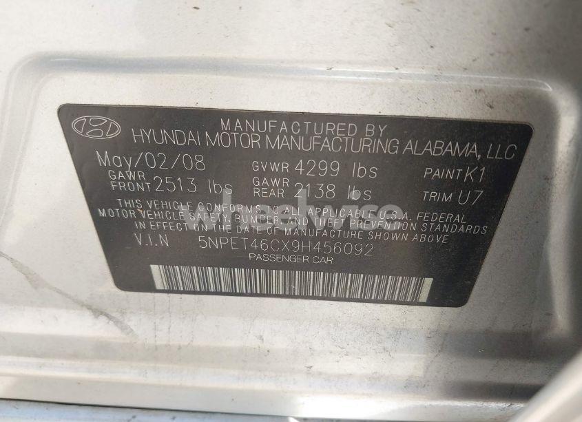 Photo 9 of 2009 Hyundai Sonata GLS (VIN 5NPET46CX9H456092)