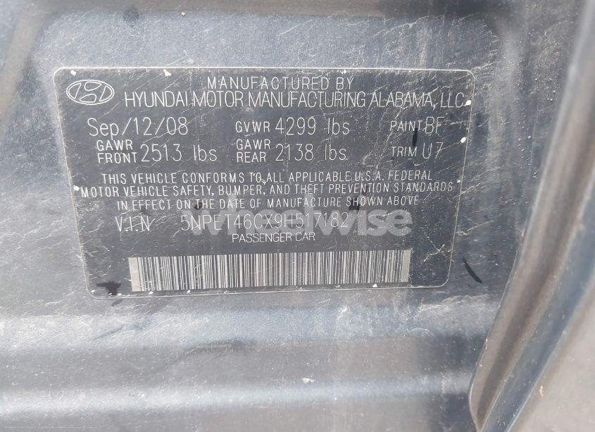 Photo 9 of 2009 Hyundai Sonata GLS (VIN 5NPET46CX9H517182)