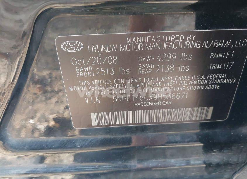 Photo 9 of 2009 Hyundai Sonata GLS (VIN 5NPET46CX9H536671)