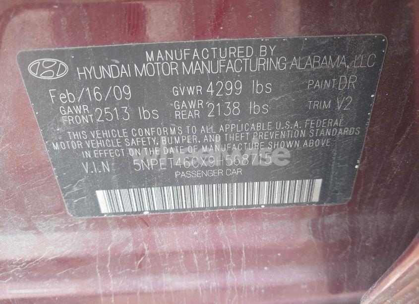 Photo 9 of 2009 Hyundai Sonata GLS (VIN 5NPET46CX9H568715)