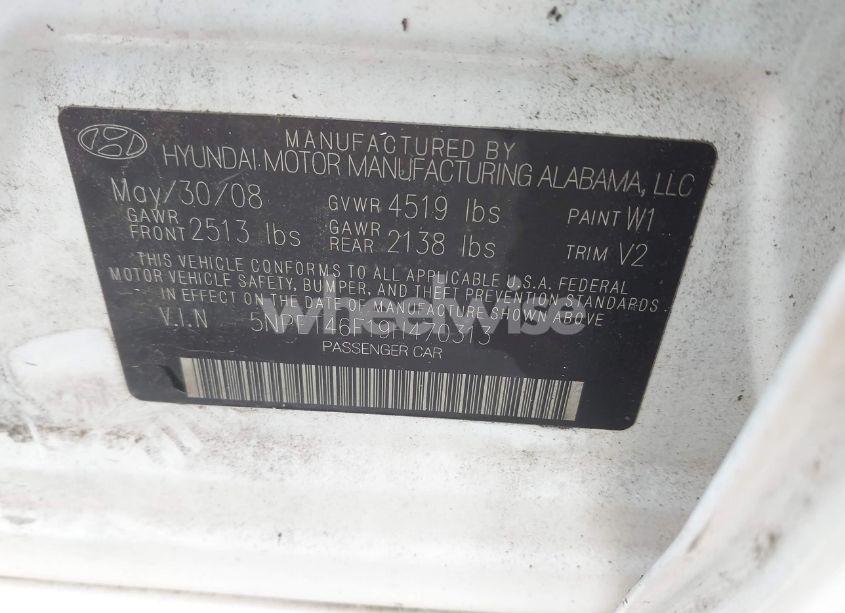 Photo 9 of 2009 Hyundai Sonata GLS V6 (VIN 5NPET46F19H470313)