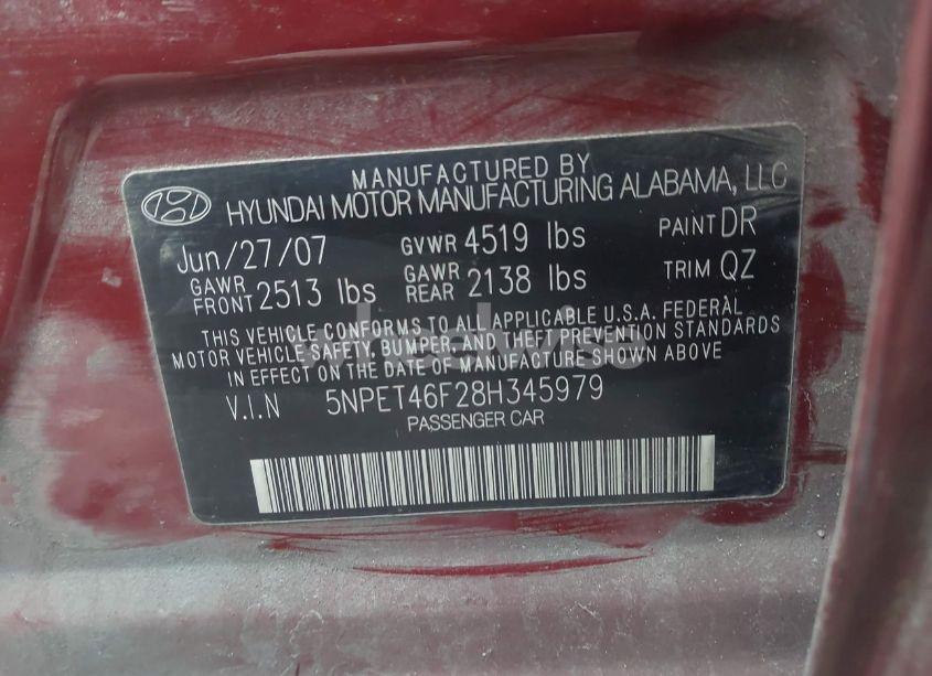 Photo 9 of 2008 Hyundai Sonata GLS (VIN 5NPET46F28H345979)