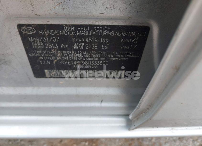 Photo 9 of 2008 Hyundai Sonata GLS V6 (VIN 5NPET46F98H333800)