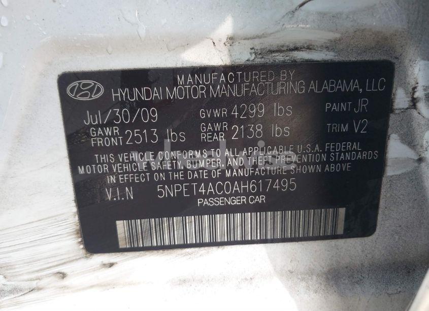 Photo 9 of 2010 Hyundai Sonata GLS (VIN 5NPET4AC0AH617495)