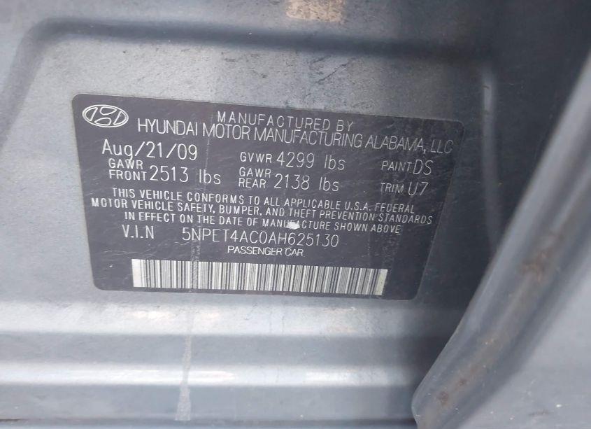 Photo 9 of 2010 Hyundai Sonata GLS (VIN 5NPET4AC0AH625130)