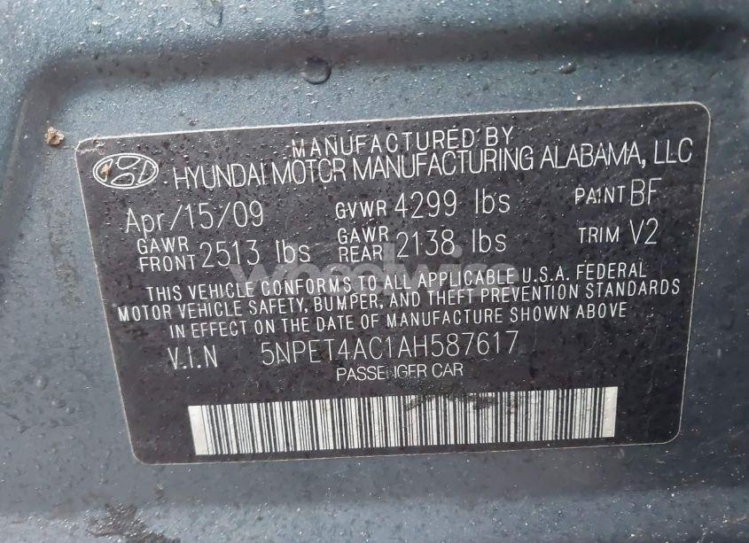 Photo 9 of 2010 Hyundai Sonata GLS (VIN 5NPET4AC1AH587617)