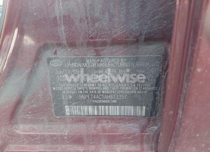 Photo 9 of 2010 Hyundai Sonata GLS (VIN 5NPET4AC1AH613357)