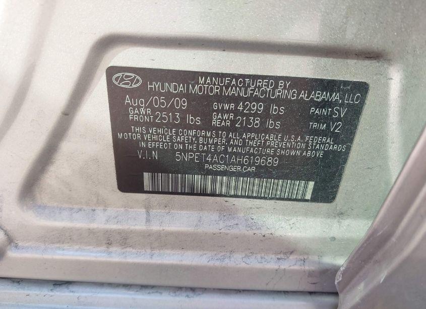 Photo 9 of 2010 Hyundai Sonata GLS (VIN 5NPET4AC1AH619689)