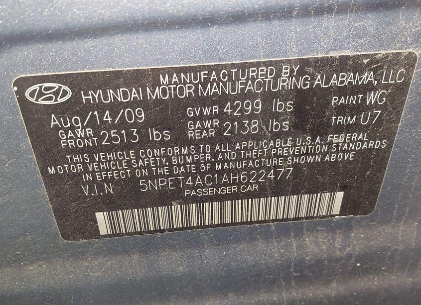 Photo 9 of 2010 Hyundai Sonata GLS (VIN 5NPET4AC1AH622477)