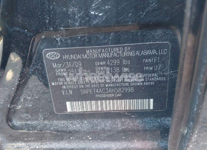 Photo 9 of 2010 Hyundai Sonata GLS (VIN 5NPET4AC3AH582998)