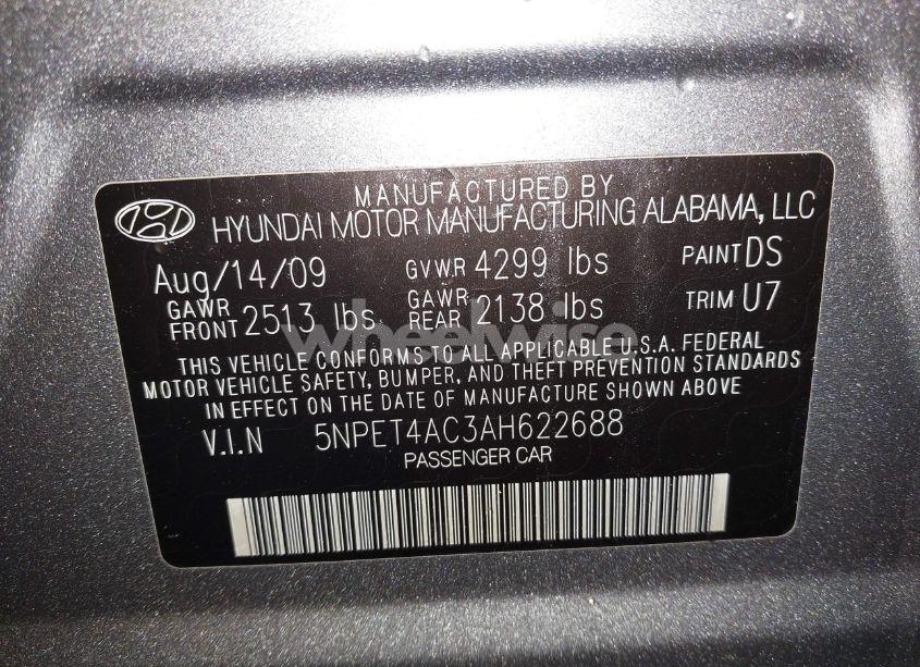 Photo 9 of 2010 Hyundai Sonata GLS (VIN 5NPET4AC3AH622688)