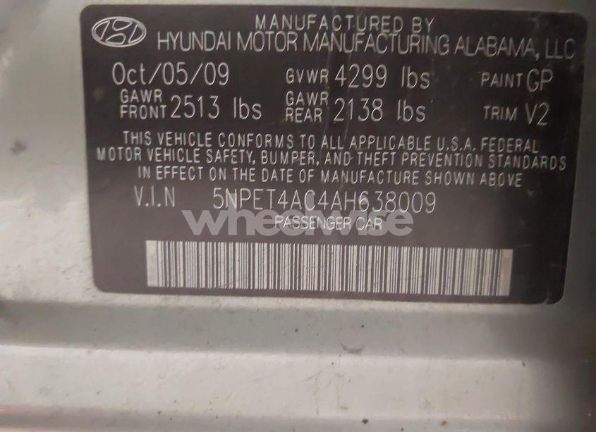 Photo 9 of 2010 Hyundai Sonata GLS (VIN 5NPET4AC4AH638009)