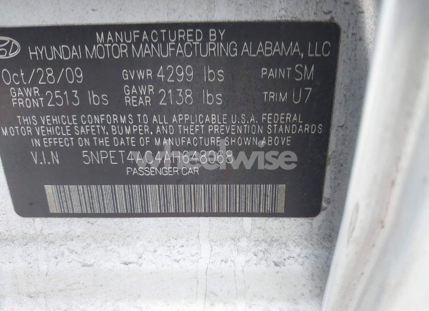 Photo 9 of 2010 Hyundai Sonata GLS (VIN 5NPET4AC4AH648068)
