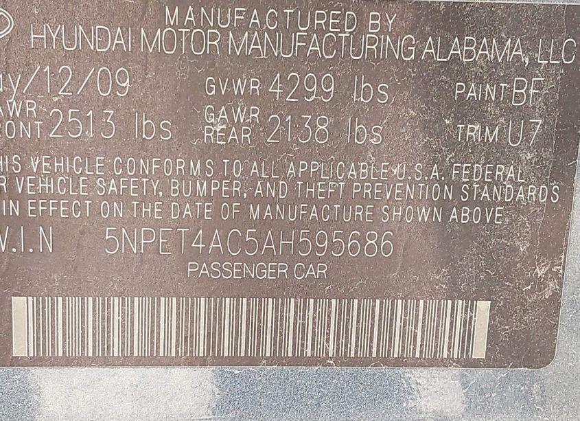 Photo 9 of 2010 Hyundai Sonata GLS (VIN 5NPET4AC5AH595686)