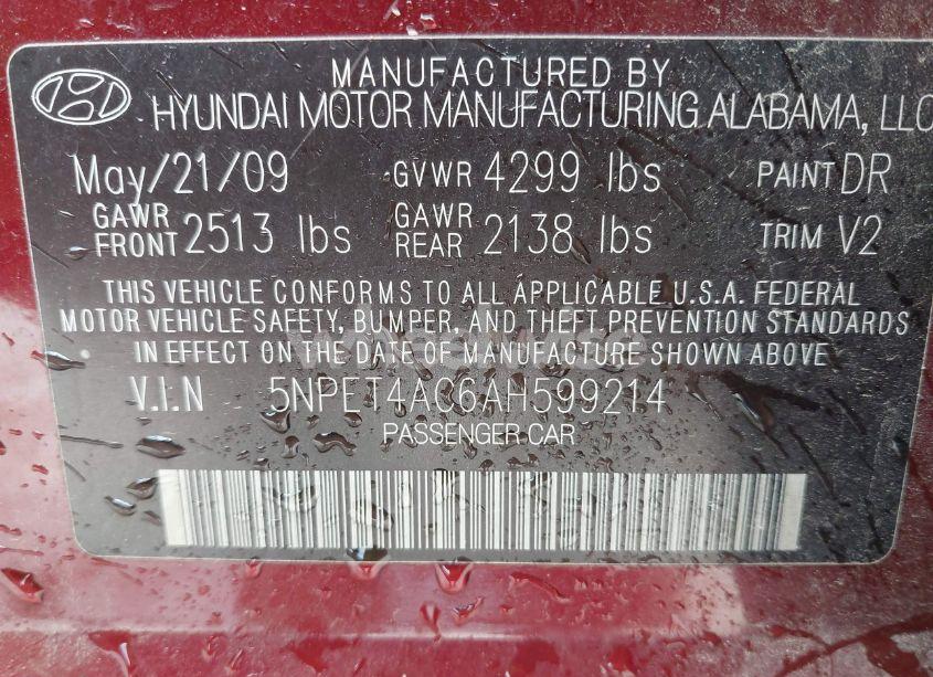 Photo 9 of 2010 Hyundai Sonata GLS (VIN 5NPET4AC6AH599214)