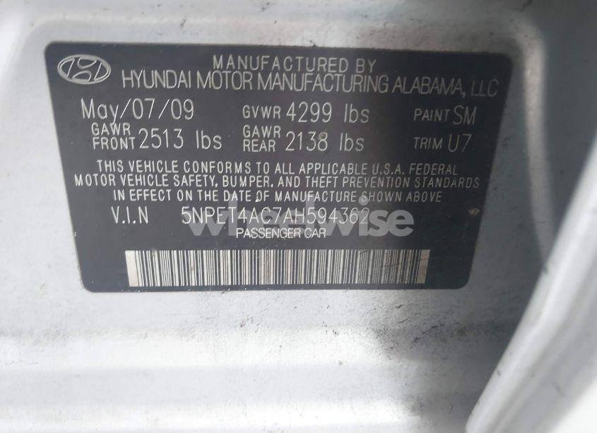 Photo 9 of 2010 Hyundai Sonata GLS (VIN 5NPET4AC7AH594362)