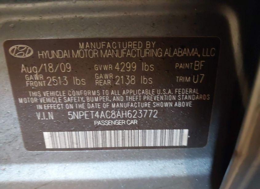 Photo 9 of 2010 Hyundai Sonata GLS (VIN 5NPET4AC8AH623772)