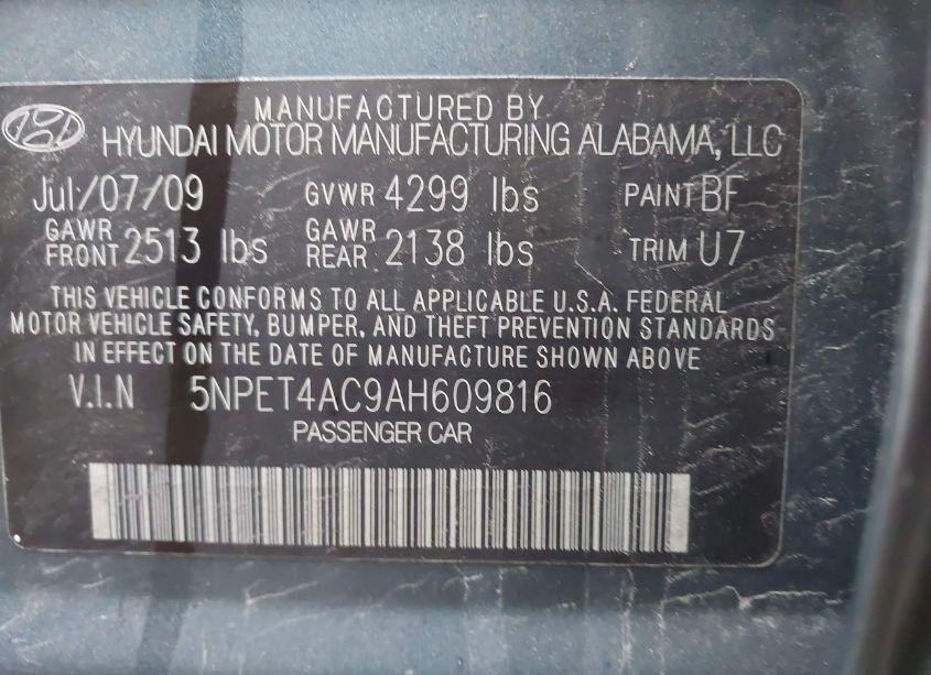 Photo 9 of 2010 Hyundai Sonata GLS (VIN 5NPET4AC9AH609816)