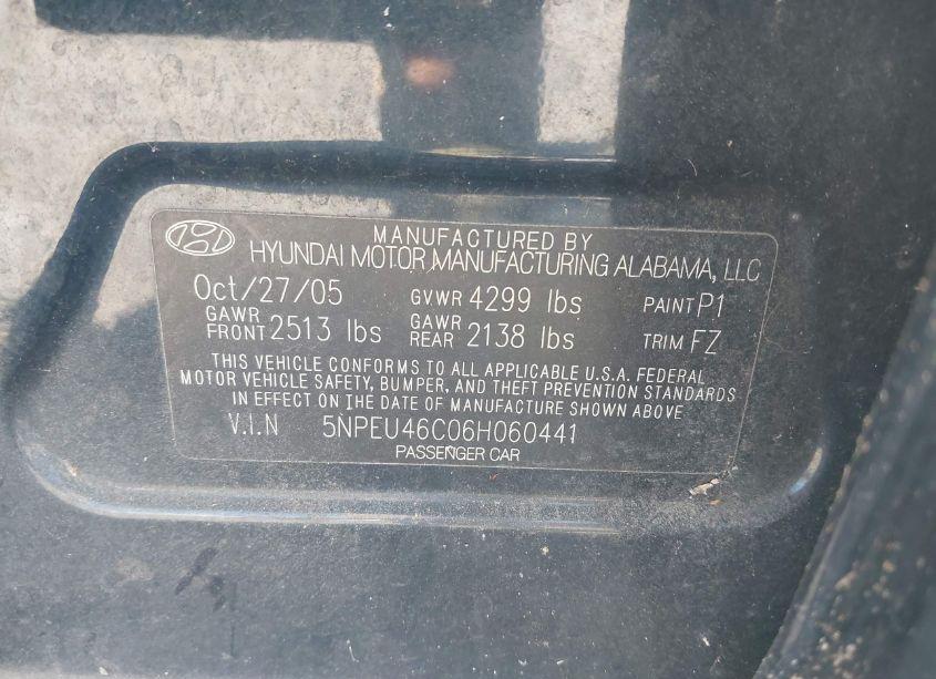 Photo 9 of 2006 Hyundai Sonata GLS (VIN 5NPEU46C06H060441)