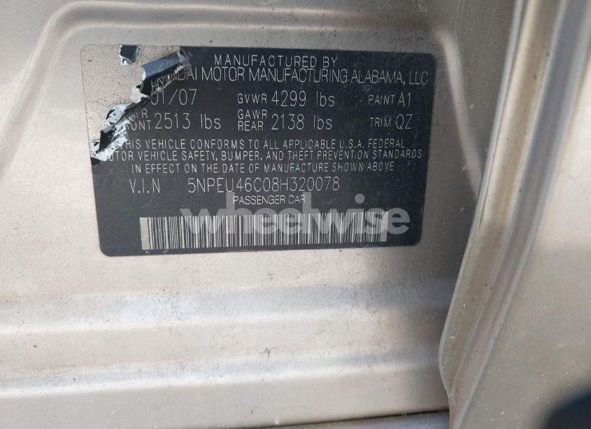 Photo 9 of 2008 Hyundai Sonata LIMITED/SE (VIN 5NPEU46C08H320078)