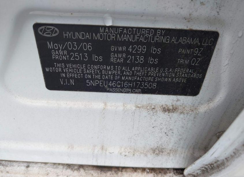 Photo 9 of 2006 Hyundai Sonata GLS (VIN 5NPEU46C16H173508)