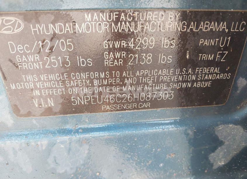 Photo 9 of 2006 Hyundai Sonata GLS (VIN 5NPEU46C26H087303)