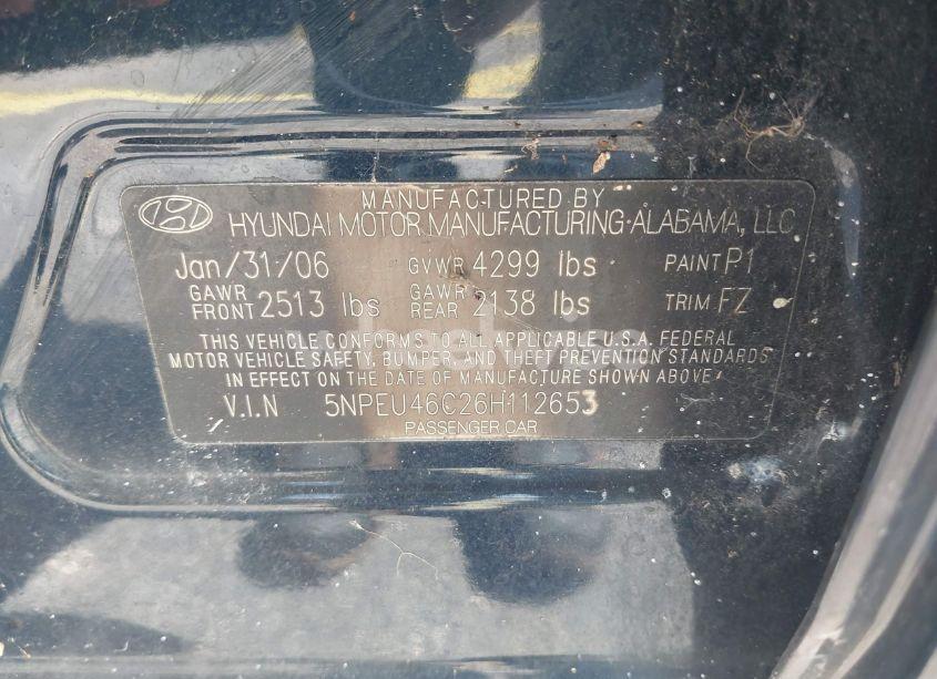 Photo 9 of 2006 Hyundai Sonata GLS (VIN 5NPEU46C26H112653)
