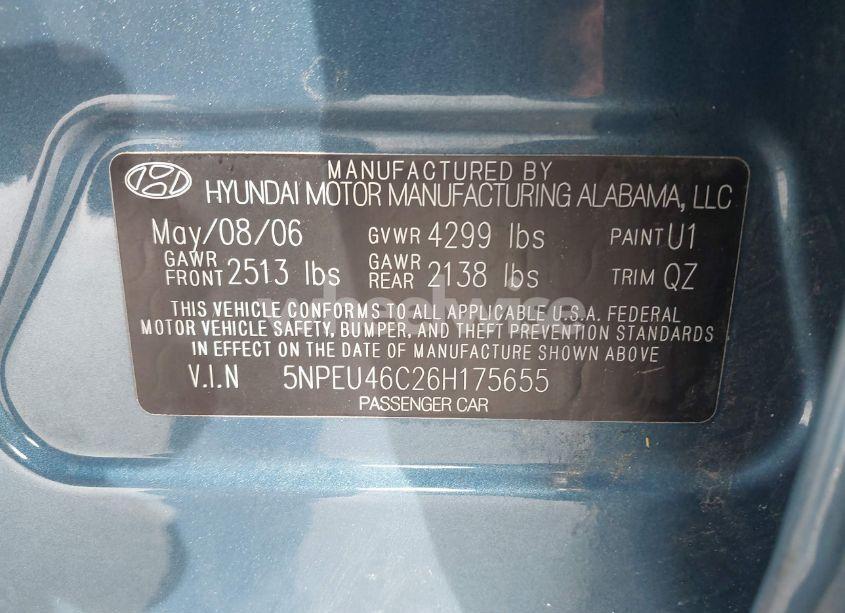 Photo 9 of 2006 Hyundai Sonata GLS (VIN 5NPEU46C26H175655)