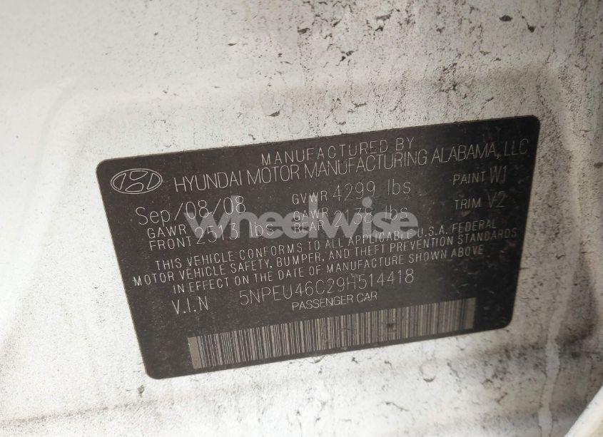 Photo 9 of 2009 Hyundai Sonata LIMITED (VIN 5NPEU46C29H514418)