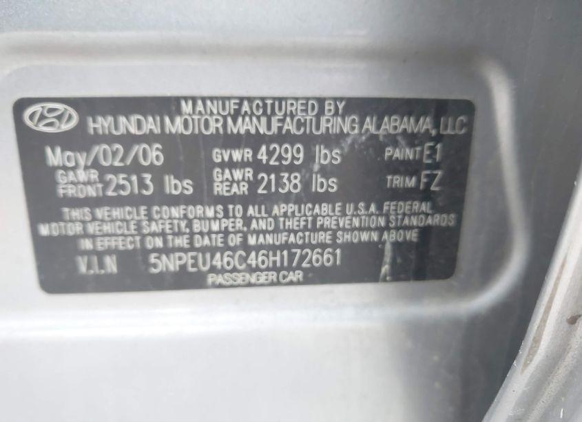 Photo 9 of 2006 Hyundai Sonata GLS (VIN 5NPEU46C46H172661)