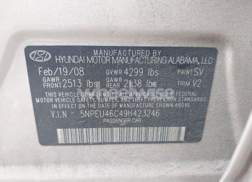Photo 9 of 2009 Hyundai Sonata LIMITED (VIN 5NPEU46C49H423246)