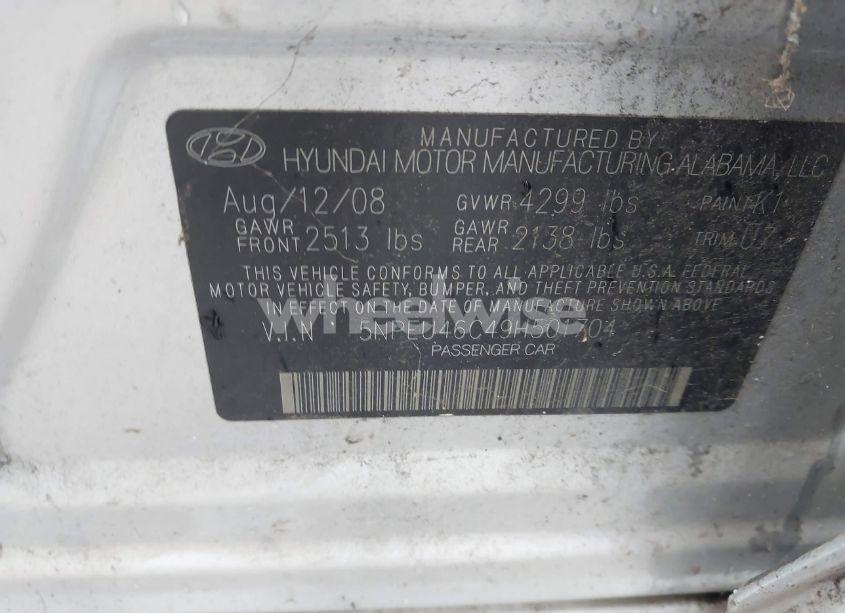 Photo 9 of 2009 Hyundai Sonata SE (VIN 5NPEU46C49H501704)