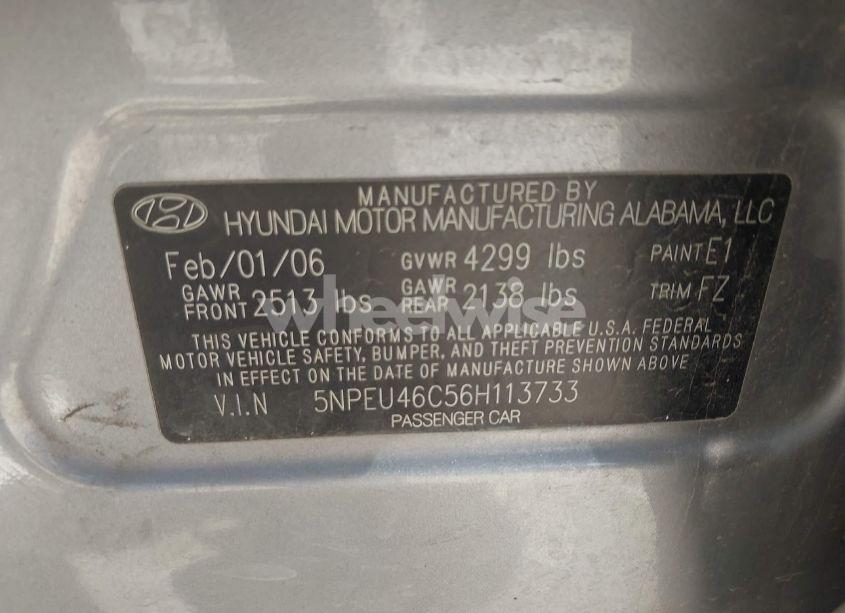 Photo 9 of 2006 Hyundai Sonata GLS (VIN 5NPEU46C56H113733)