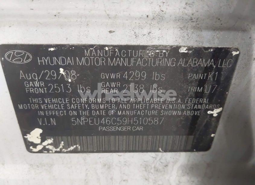 Photo 9 of 2009 Hyundai Sonata SE (VIN 5NPEU46C59H510587)