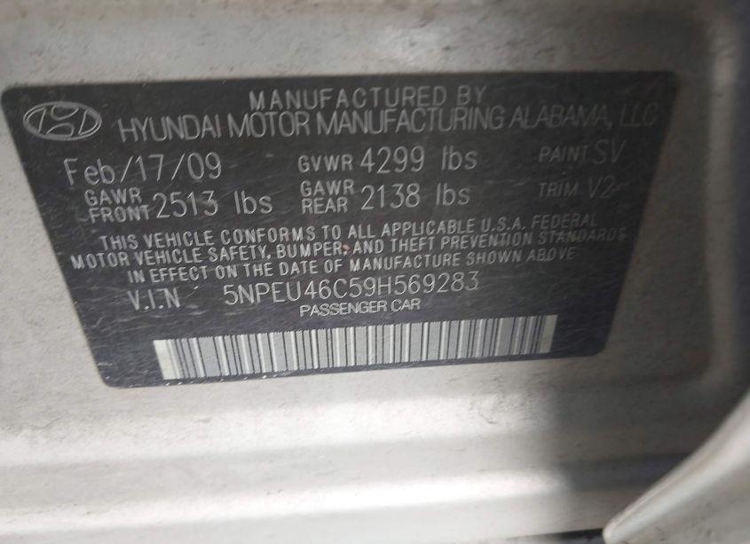 Photo 9 of 2009 Hyundai Sonata LIMITED (VIN 5NPEU46C59H569283)