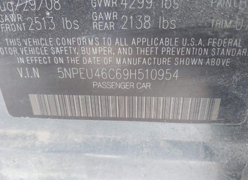 Photo 9 of 2009 Hyundai Sonata SE (VIN 5NPEU46C69H510954)