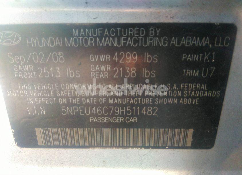 Photo 9 of 2009 Hyundai Sonata SE (VIN 5NPEU46C79H511482)