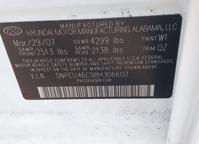 Photo 9 of 2008 Hyundai Sonata LIMITED/SE (VIN 5NPEU46C98H306602)